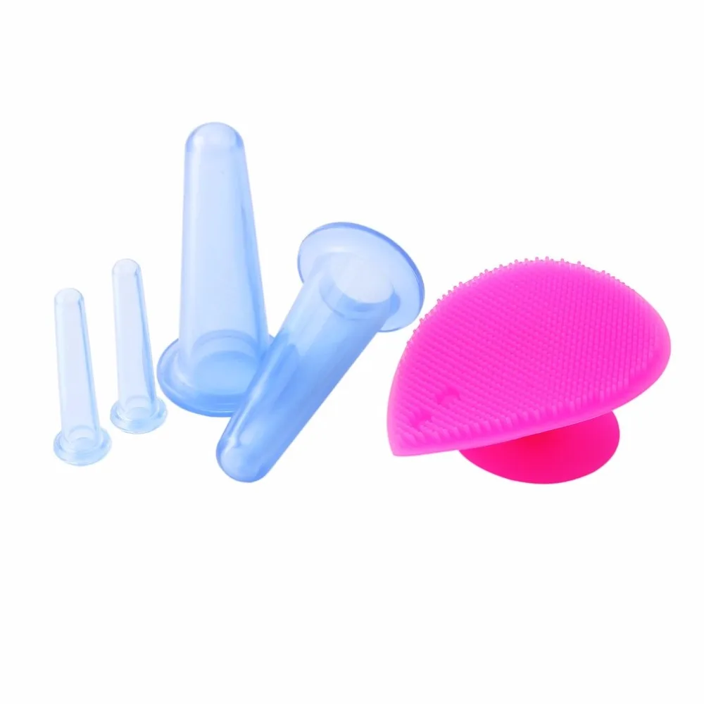

5pcs/set Body Silicone Vacuum Cans Cupping Jar Cups Back Facial Lifting Massage Anti-cellulite Suction Massager +Cleansing Brush