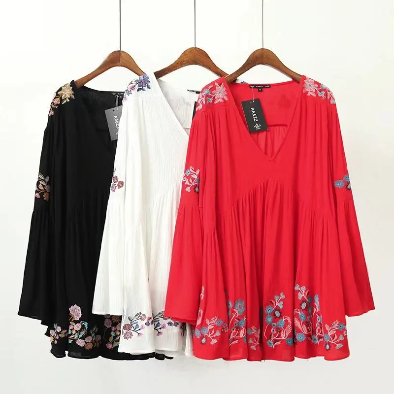 2018 Europe And America Spring And Summer New Style WOMEN'S Dress V-neck Flower Embroidered Bell Sleeve GIRL'S Shirt Dress Women
2018 Europe And America Spring And Summer New Style WOMEN'S Dress V-neck Flower Embroidered Bell Sleeve GIRL'S Shirt Dress Women