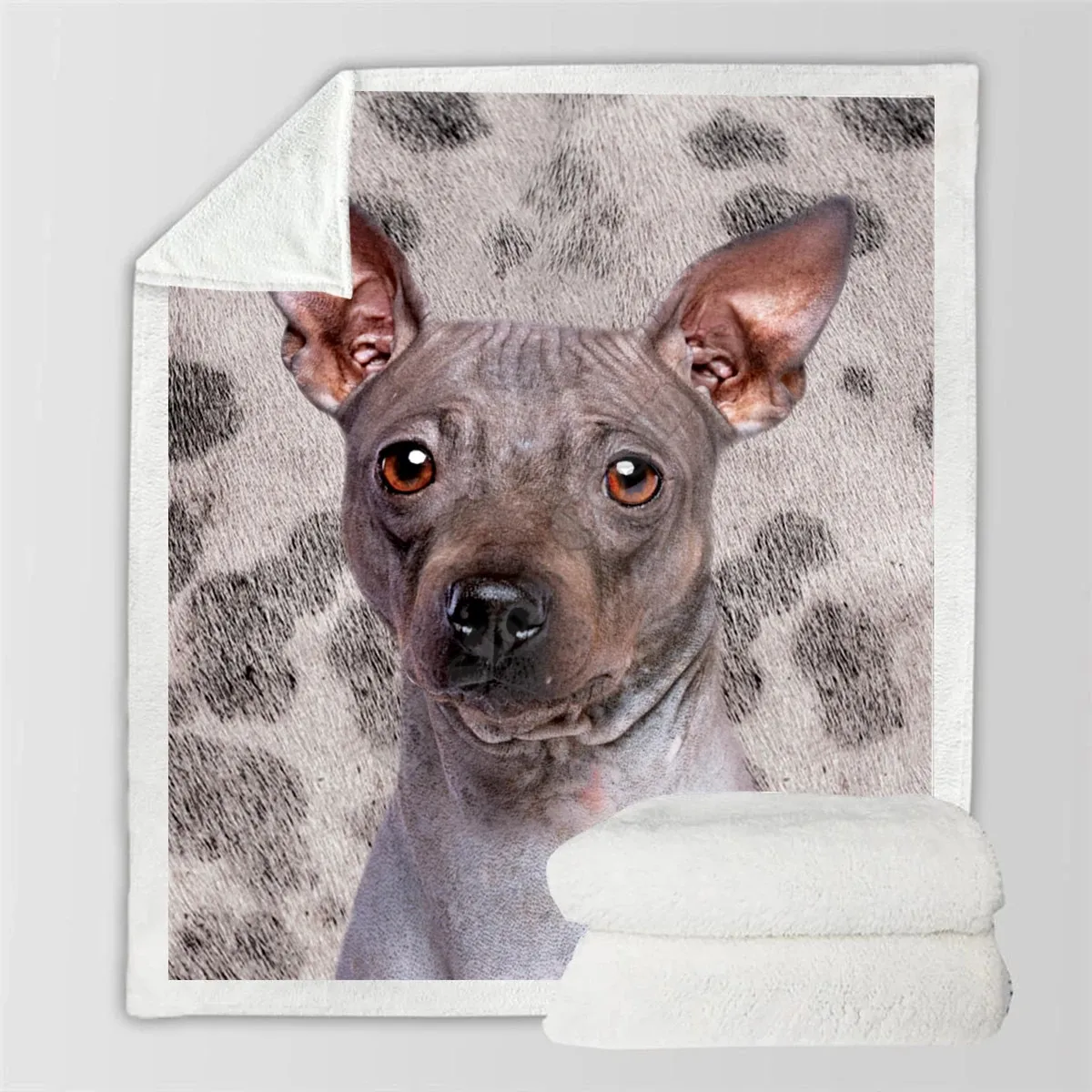 

American Hairless Terrier Cozy Premium Fleece Blanket 3D Printed Sherpa Blanket on Bed Home Textiles 04