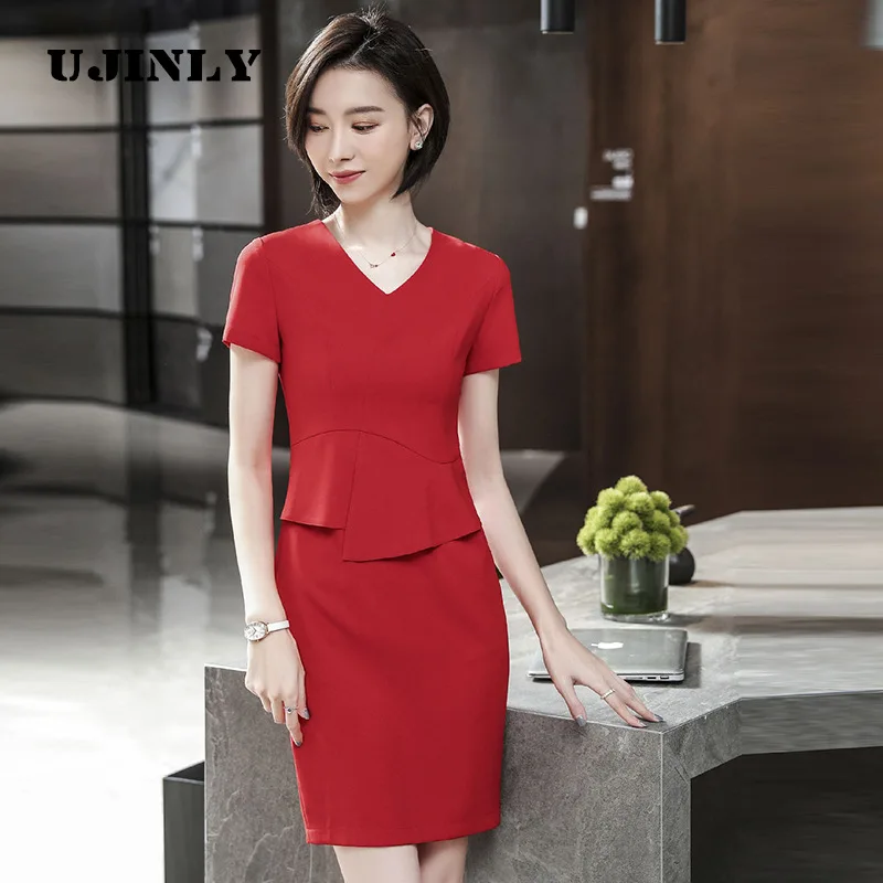 2019 Summer New Style Short Sleeve V-neck Mock Two-Piece Slim Fit Slimming Dress Women's Solid Color Korean-style Commuting Dres 
2019 Summer New Style Short Sleeve V-neck Mock Two-Piece Slim Fit Slimming Dress Women's Solid Color Korean-style Commuting Dres