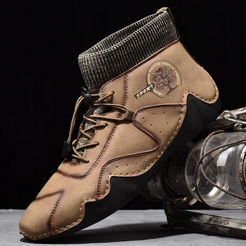 Мужские кожаные ботильоны ручной работы мягкие Нескользящие эластичные ботинки