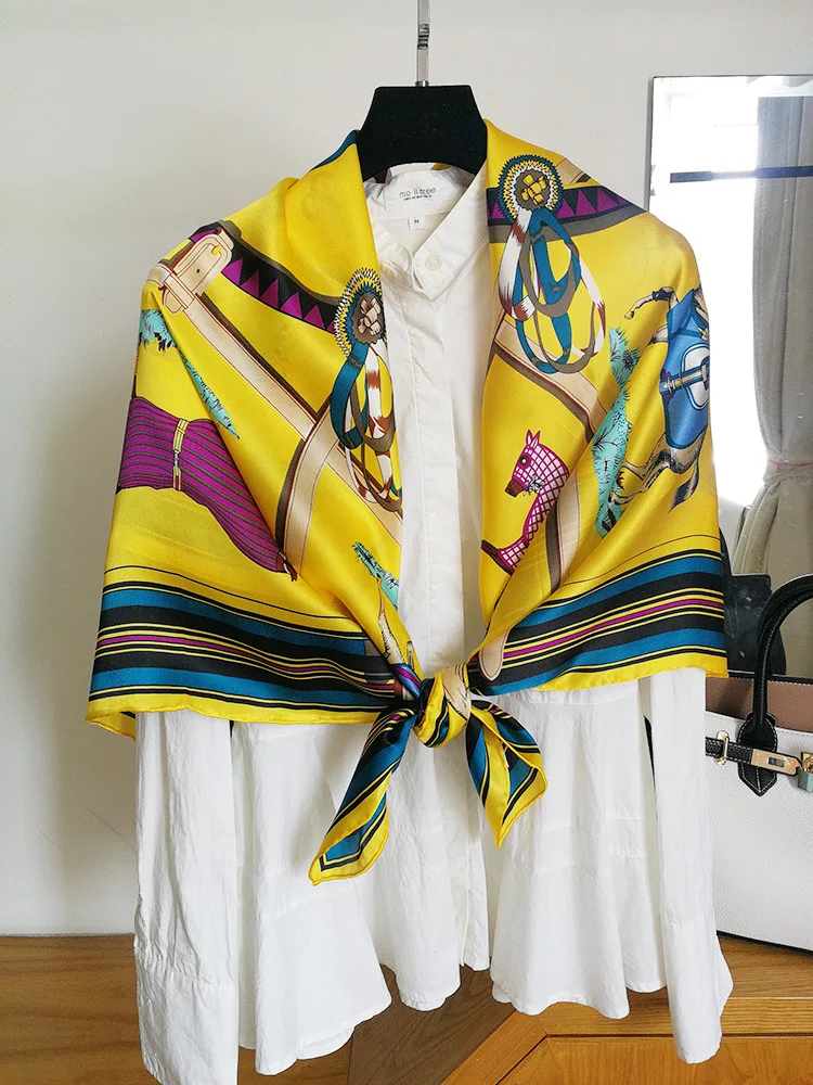 KMS Pure Silk Lemon yellow silk square scarf women's wild silk sunscreen scarf 110*110/30G 
KMS Pure Silk Lemon yellow silk square scarf women's wild silk sunscreen scarf 110*110/30G