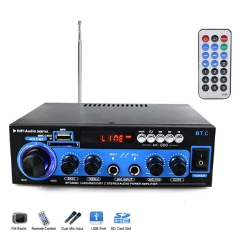 Mini Audio Power Amplifier BT Digital Audio Receiver AMP USB SD Slot MP3 Player Support FM Radio Dual Mic Input For Car Home Use
Mini Audio Power Amplifier BT Digital Audio Receiver AMP USB SD Slot MP3 Player Support FM Radio Dual Mic Input For Car Home Use