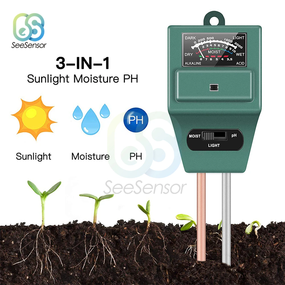 Soil Moisture Sunlight PH Meter Tester for Plants Flowers Acidity Measuring Humidity Light Hydroponics Analyzer | Инструменты