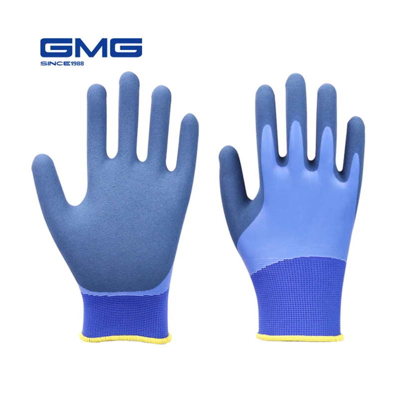 Водонепроницаемые рабочие перчатки GMG синие полиэфирные серые латексные