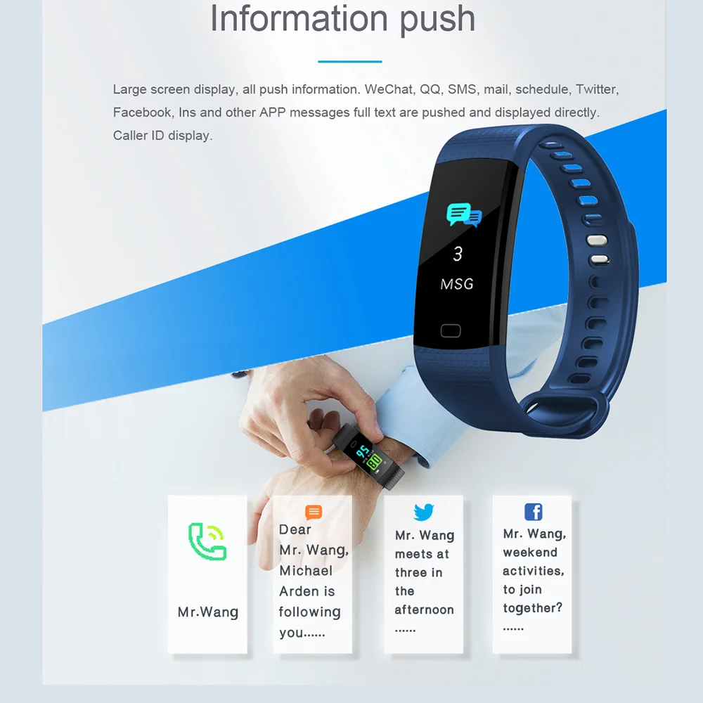 Y5 Bluetooth Smart Bracelet Color Screen Heart Rate Monitor Blood Pressure Measurement Fitness Tracker Smart Watch
Y5 Bluetooth Smart Bracelet Color Screen Heart Rate Monitor Blood Pressure Measurement Fitness Tracker Smart Watch
