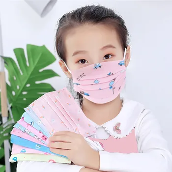 

50pcs Children Disposable 3ply Facemask Dustproof Anti-Pollution 3 Ply Non-Woven Kids Facemasks Earloop Cartoon Print Mask