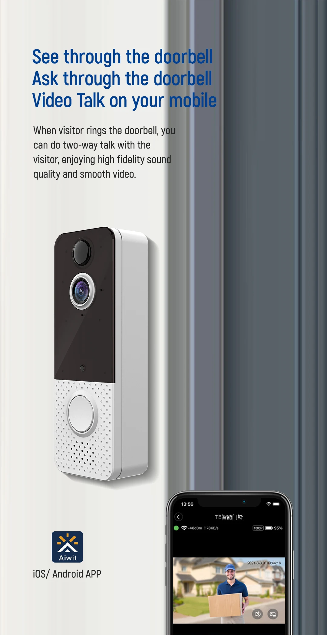 Shop Generic T8 Video Doorbell Wifi 1080p Wireless Door Bell Security Motion Sensor For