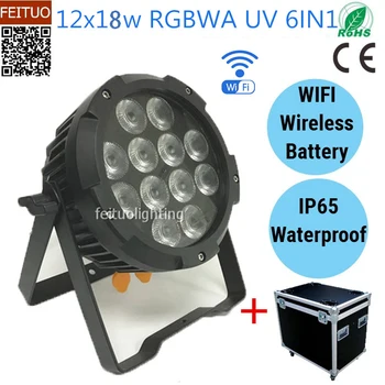 

New 6pcs/lot flycase IP65 Battery Power LED Wireless DMX Par Light 12x18w RGBWA UV 6IN1 WIFI Control Par Can Wedding DJ Uplight