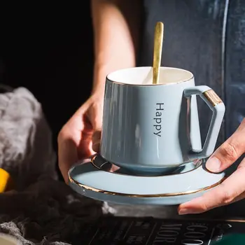 380ml Coffee Cup and Saucer Set Ceramic Cup with Lid and Spoon European Style Cup with Mug with Gold High-end Creative Cup
380ml Coffee Cup and Saucer Set Ceramic Cup with Lid and Spoon European Style Cup with Mug with Gold High-end Creative Cup