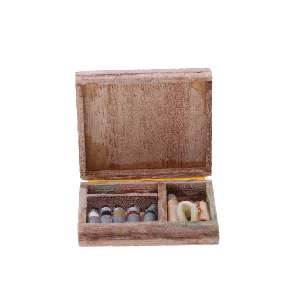 Artist's Wooden Watercolour Storage Box Doll House Miniatures Paint 1:12 Scale Toy Artist's Wooden Watercolour Storage Box Doll House Miniatures Paint 1:12 Scale Toy
