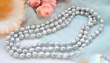 Genuine 9-10mm Natural Gray Freshwater Cultured Baroque Pearl Necklace 48'' 
Genuine 9-10mm Natural Gray Freshwater Cultured Baroque Pearl Necklace 48''
