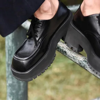 Chunky Sole Platform Oxfords INS Fashion Square Toe Women's Lace Up Flats Black Genuine Leather Daily Shoes
Chunky Sole Platform Oxfords INS Fashion Square Toe Women's Lace Up Flats Black Genuine Leather Daily Shoes