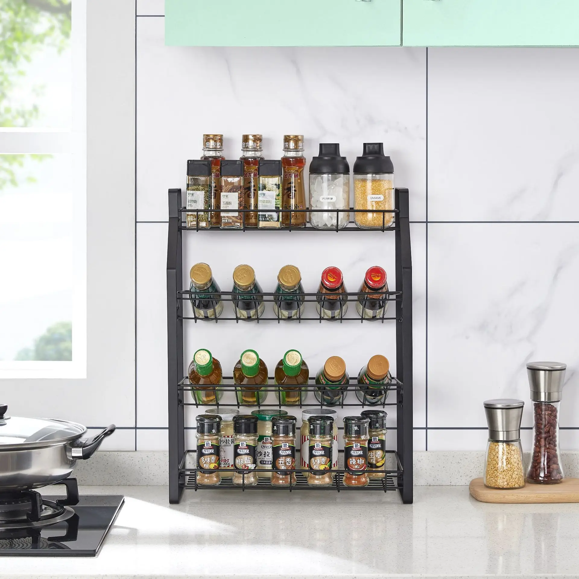 Kitchen Seasoning Storage Rack Black 4 Tier Counter Organizer Spice Rack Shelf Use for Seasoning Jars Spice Jars Sauce Bottles
Kitchen Seasoning Storage Rack Black 4 Tier Counter Organizer Spice Rack Shelf Use for Seasoning Jars Spice Jars Sauce Bottles