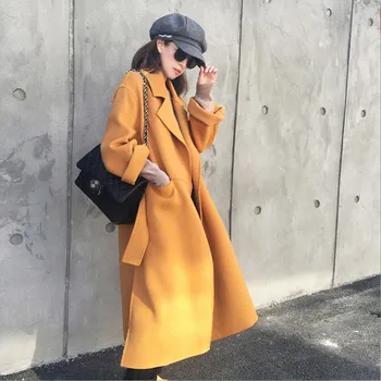 Winter Yellow Elegant Woolen Coat Women Korean Fashion Long Cardigan Overcoat With Belt Vintage Faux Wool Oversize Outwear
Winter Yellow Elegant Woolen Coat Women Korean Fashion Long Cardigan Overcoat With Belt Vintage Faux Wool Oversize Outwear