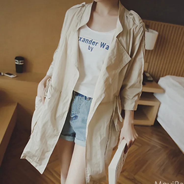 2016 Summer New Style Women's Korean-style Mid-length Lace-up Waist Hugging Thin Coat Coat Cardigan 
2016 Summer New Style Women's Korean-style Mid-length Lace-up Waist Hugging Thin Coat Coat Cardigan