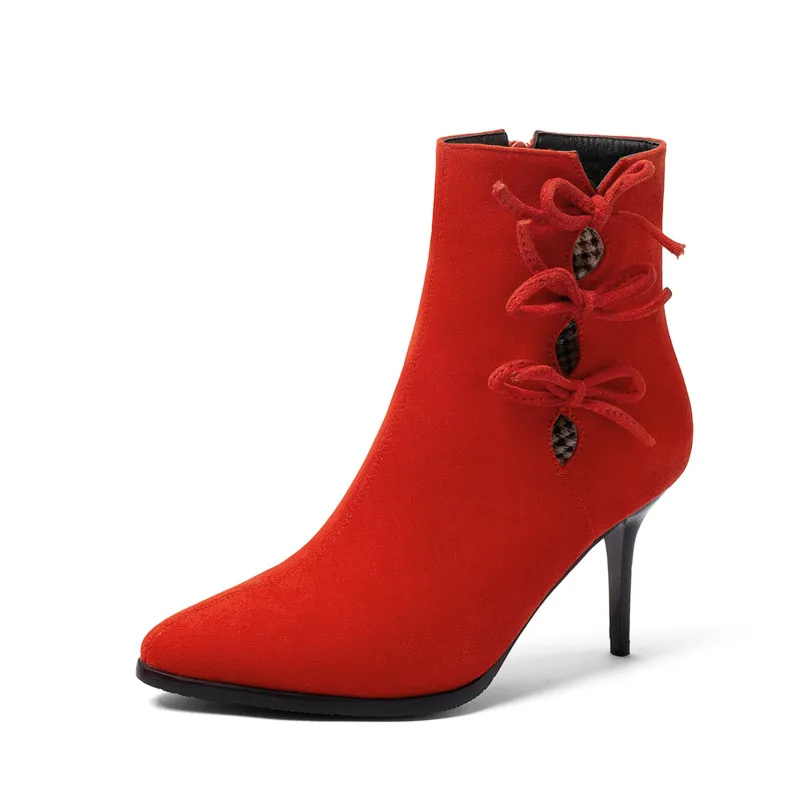 YQBTDL 2024 New Arrival Cute Fashion Bowtie Thin High Heels Womens Boots Red Black Flock Autumn Stiletto Ankle Boots Party Shoes
YQBTDL 2024 New Arrival Cute Fashion Bowtie Thin High Heels Womens Boots Red Black Flock Autumn Stiletto Ankle Boots Party Shoes