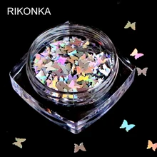 1 boîte holographique papillon forme ongles paillettes flocons brillant 3D coloré paillettes paillettes vernis manucure ongles Art décoration(China)