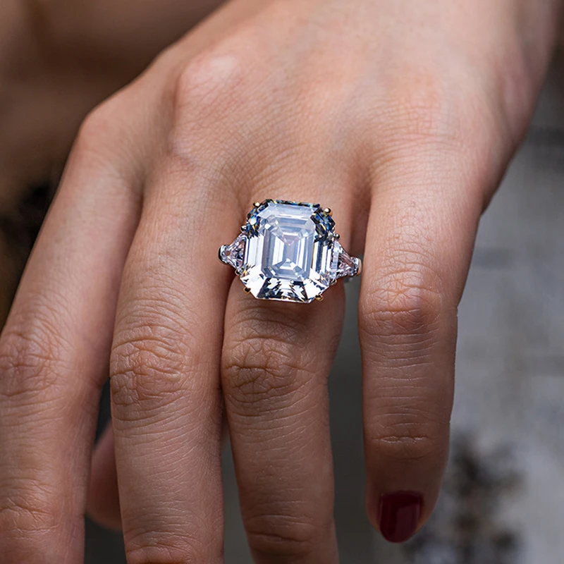 OEVAS 100% 925 Sterling Luxury 27 Carats Created Moissanite Wedding Rings For Women Sparkling High Carbon Diamond Fine Jewelry