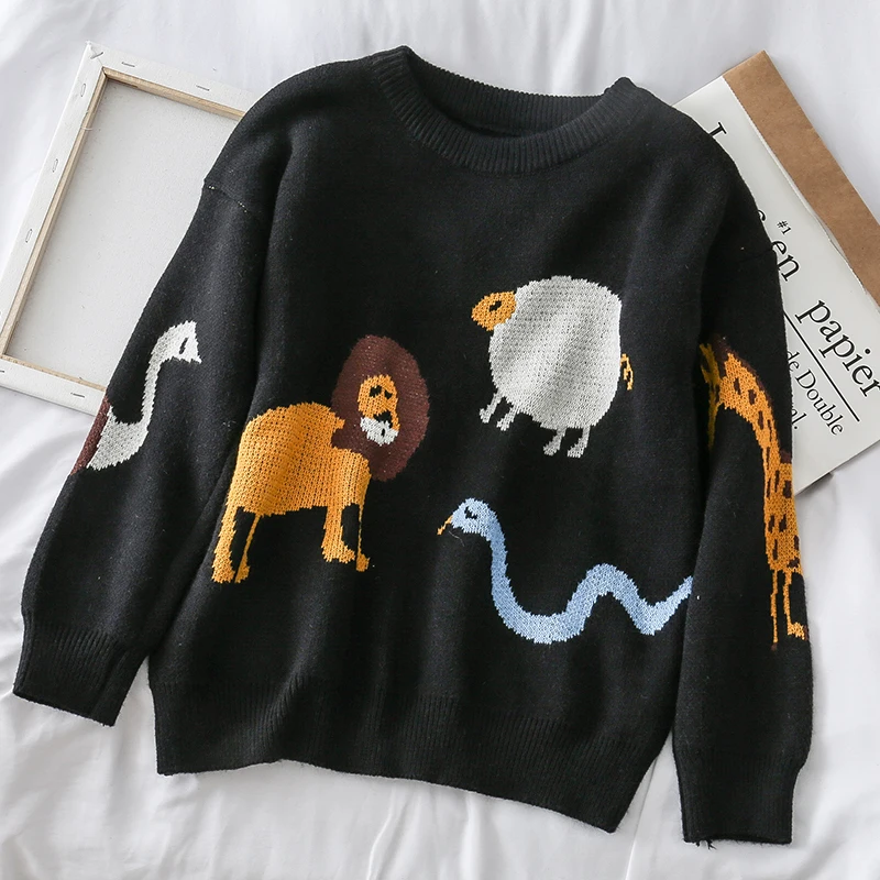 Mooirue Autumn Casual Kintting Sweater Funny Cartoon Animal Printed O Neck Vintage Streetwear Korean Vintage Harajuku Pullover 
Mooirue Autumn Casual Kintting Sweater Funny Cartoon Animal Printed O Neck Vintage Streetwear Korean Vintage Harajuku Pullover