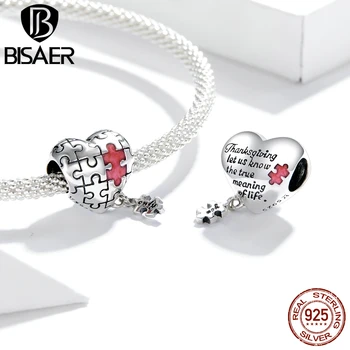 

BISAER Love Puzzles Beads 925 Sterling Silver Heart Original Charms Pendant Fit Bracelet Necklace DIY Jewelry HSC1635