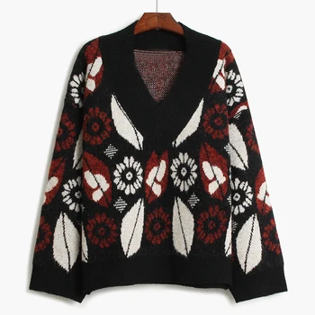 Vintage Flower Jacquard V-neck Sweater Women Pullover 2020 Autumn and Winter Loose Wool Sweater Coat Sweater
Vintage Flower Jacquard V-neck Sweater Women Pullover 2020 Autumn and Winter Loose Wool Sweater Coat Sweater