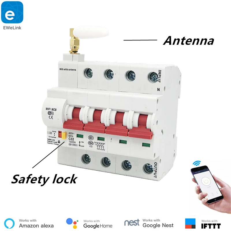 eWeLink 4P 16A-125A Remote Control Wifi Circuit Breaker /Smart Switch /Automatic Recloser support alexa and google home
eWeLink 4P 16A-125A Remote Control Wifi Circuit Breaker /Smart Switch /Automatic Recloser support alexa and google home