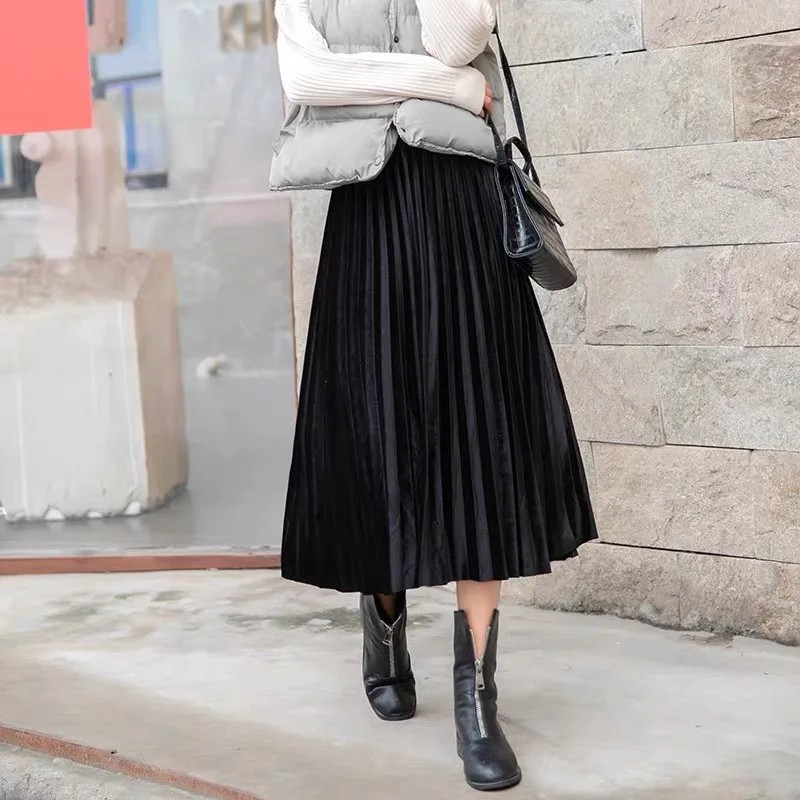 Women Long Metallic Silver Maxi Pleated Skirt Autumn Winter Midi Skirt High Waist Elascity Casual Party Skirt Vintage H0581e4fb6e5e4cf885191d4912b4bd9c8 - Women Long Metallic Silver Maxi Pleated Skirt Autumn Winter Midi Skirt High Waist Elascity Casual Party Skirt Vintage