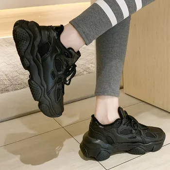 Rimocy Women Lace Up Chunky Sneakers Black Leather Platform Vulcanize Shoes Woman 2020 Spring Casual Breathable Mesh Shoes Mujer
Rimocy Women Lace Up Chunky Sneakers Black Leather Platform Vulcanize Shoes Woman 2020 Spring Casual Breathable Mesh Shoes Mujer