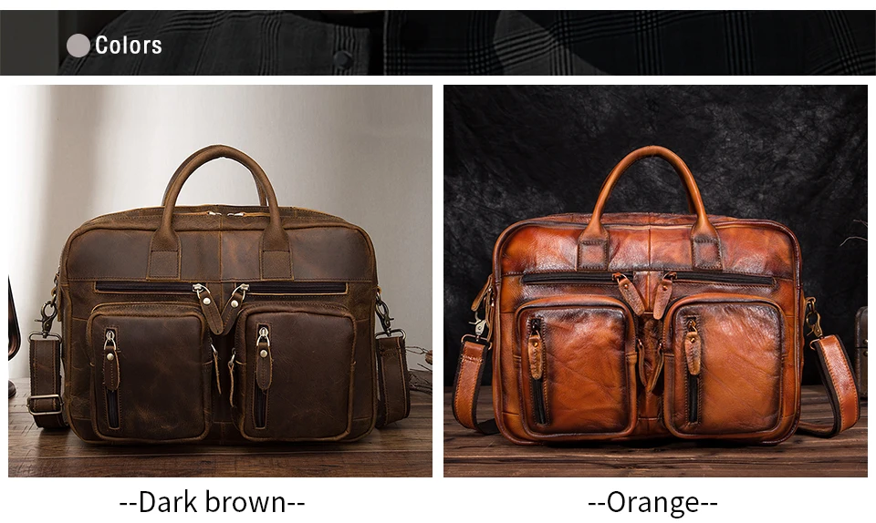 Fashion Men Thick Natural Leather Antique Design Business Travel