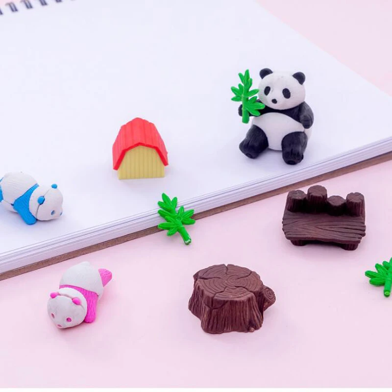 

New Cute cartoon china Giant Panda and Santa Claus Elk Pencil Eraser Set Student pencil writing painting correcting eraser