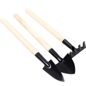 

3Pcs Mini Garden Hand Tool Kit Plant Gardening Shovel Spade Rake Trowel Wood Handle Metal Head Gardener High Quality
