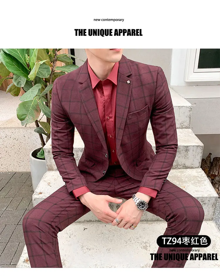 Mens Suit Skinny 2 Pieces Formal Slim Fit Tuxedo Prom Suit Men Plaid Groom Wedding Suits High Quality Men Dress Suits Mens Suit Skinny 2 Pieces Formal Slim Fit Tuxedo Prom Suit Men Plaid Groom Wedding Suits High Quality Men Dress Suits