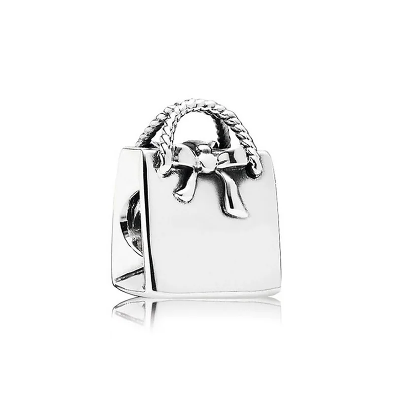 

Authentic 925 Sterling Silver Bead Signature Logo Bow Bag Charm Fit Pandora Women Bracelet Bangle Gift DIY Jewelry