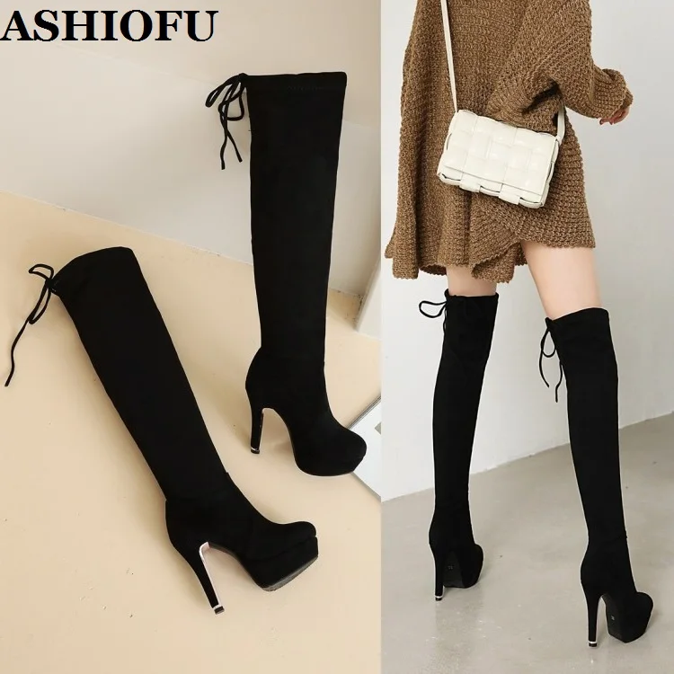

ASHIOFU Handmade New Womens Over Knee Boots Sexy Party Club Long Boots Evening Fashion Prom Thigh High Winter Boots 3-Colors