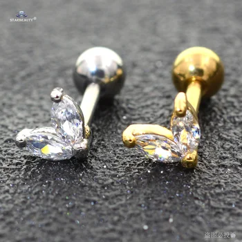 16G 6mm 바 크리스탈 모종 Tragus 피어싱 헬릭스 피어싱 스터드 귀걸이, 코 링 귀 피어싱 골드 컬러 바디 쥬얼리, 1 개