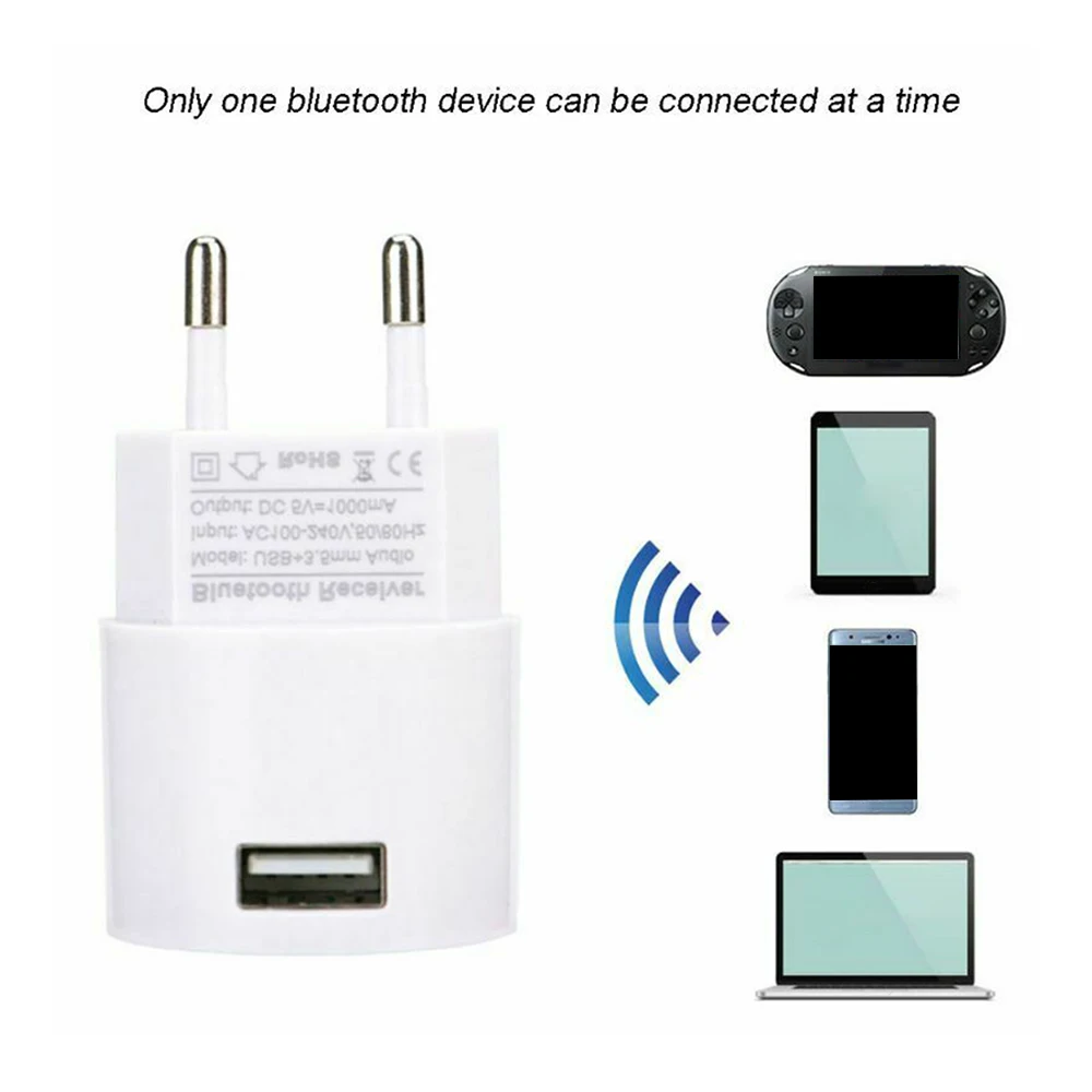 Фото 1 шт. Bluetooth-приемник V4.2 аудиоадаптер зарядное устройство переменного тока белого