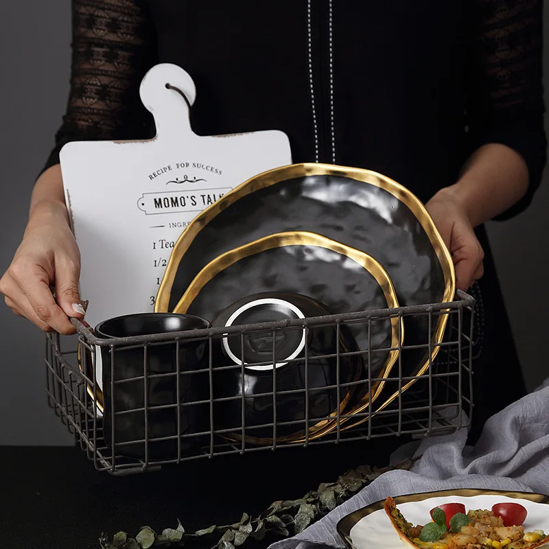 Black Gold Ceramic Western Dish Creative Retro Phnom Penh Breakfast Plate Home Restaurant Steak Dish Dessert Plate Dinner Plates 
Black Gold Ceramic Western Dish Creative Retro Phnom Penh Breakfast Plate Home Restaurant Steak Dish Dessert Plate Dinner Plates