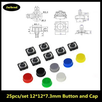 Smart Electronics 25PCS Tactile Push Button Switch Momentary 12*12*7.3MM Micro Switch Button + 25PCS Tact Cap(5 colors)
Smart Electronics 25PCS Tactile Push Button Switch Momentary 12*12*7.3MM Micro Switch Button + 25PCS Tact Cap(5 colors)