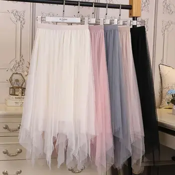 2020 High Waist Scalloped Lace Trim Midi Long Skirt Lined Solid Color Irregular Hem Pleated Double Layer Sheer Mesh Party Skirt 
2020 High Waist Scalloped Lace Trim Midi Long Skirt Lined Solid Color Irregular Hem Pleated Double Layer Sheer Mesh Party Skirt