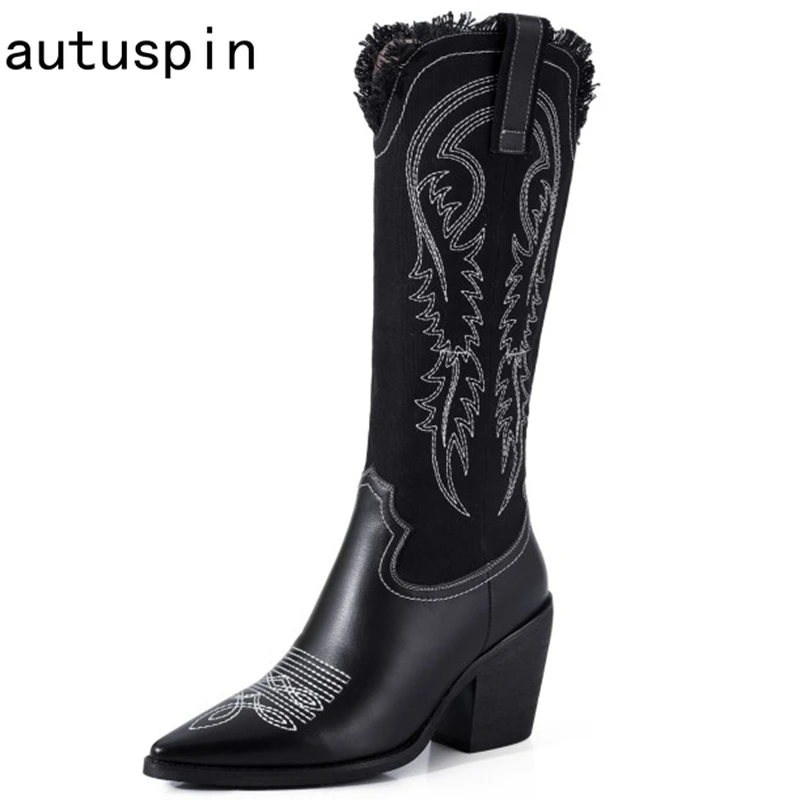 autuspin Knee High Botas for Women Winter Fashion Cow Leather Pointed Toe Chelsea Boots British Style Woman Denim Long Boots
autuspin Knee High Botas for Women Winter Fashion Cow Leather Pointed Toe Chelsea Boots British Style Woman Denim Long Boots