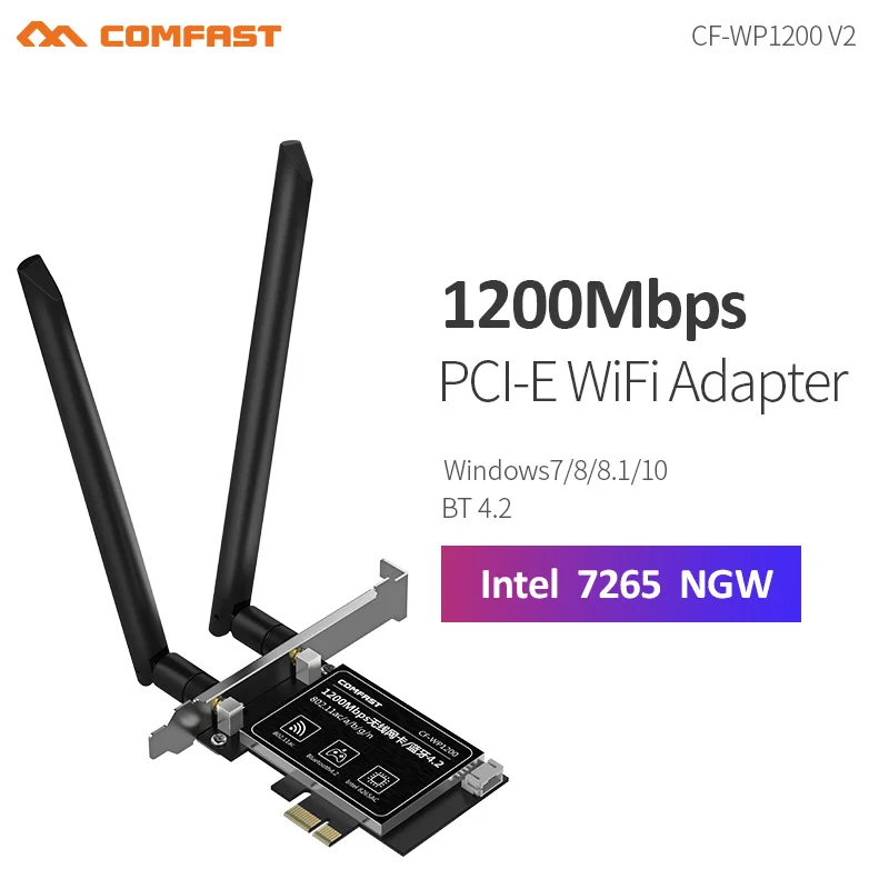 

Comfast CF-WP1200 1200Mbps Gigabit Dual Band 802.11AC 5GHz Wireless Wlan Wi-Fi Card Adapter Bluetooth 4.2 for Windows 7 8 10