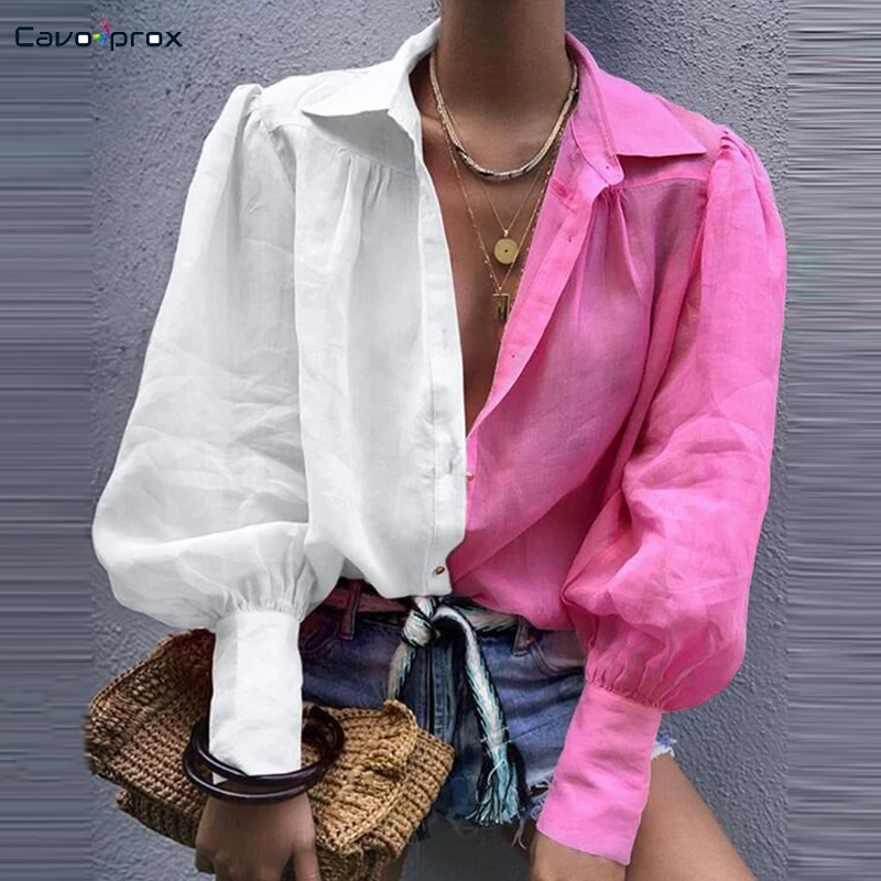 Women Color Block Lantern Sleeve Turn Down Collar Top Blouse Loose Style Spring Fall Office Lady Street Wear Fashion Trend Shirt
Women Color Block Lantern Sleeve Turn Down Collar Top Blouse Loose Style Spring Fall Office Lady Street Wear Fashion Trend Shirt