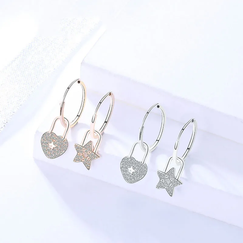 

Lo Paulina Hoop Earrings Sterling Silver 925 Fine Jewelry Star And Heart Lock Charms For Women Wedding Statement Gifts Brincos