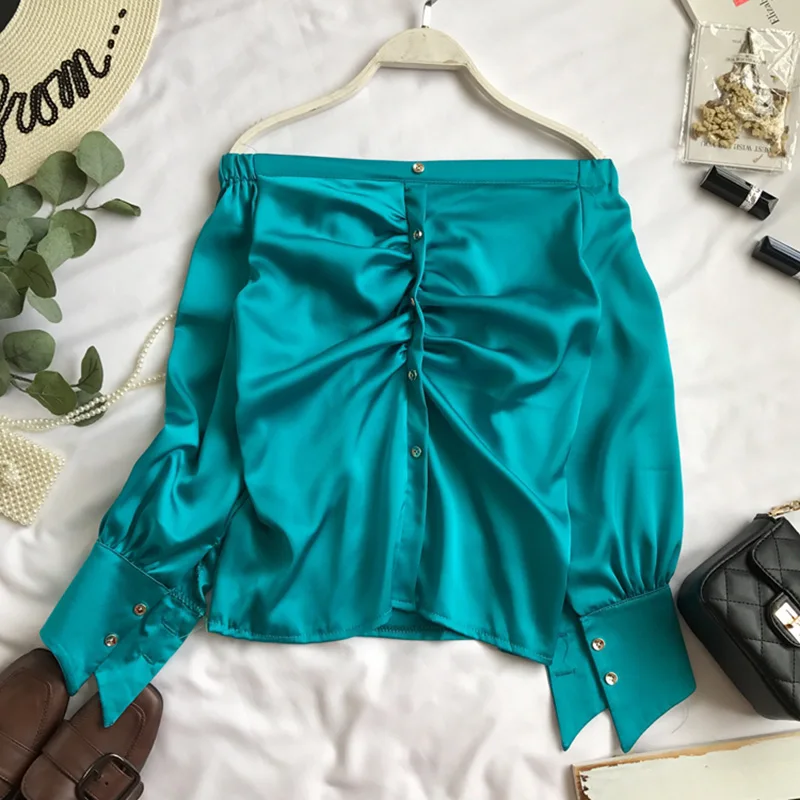 2019 summer new solid women blouse slash neck off-shoulder pleated long-sleeved loose lady elegant shirts
2019 summer new solid women blouse slash neck off-shoulder pleated long-sleeved loose lady elegant shirts