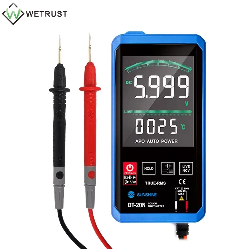 DT-20N Handheld Smart Touch Screen Digital Multimeter LCD Backlight Portable AD/DC Ammeter Voltmeter Ohm Voltage Test Multimeter
DT-20N Handheld Smart Touch Screen Digital Multimeter LCD Backlight Portable AD/DC Ammeter Voltmeter Ohm Voltage Test Multimeter