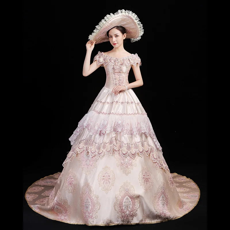 Medieval Marie Antoinette Pink Party Dress Short Sleeve Rococo Nightclub Prom Show Trailing Gown Costumes For 2019
Medieval Marie Antoinette Pink Party Dress Short Sleeve Rococo Nightclub Prom Show Trailing Gown Costumes For 2019