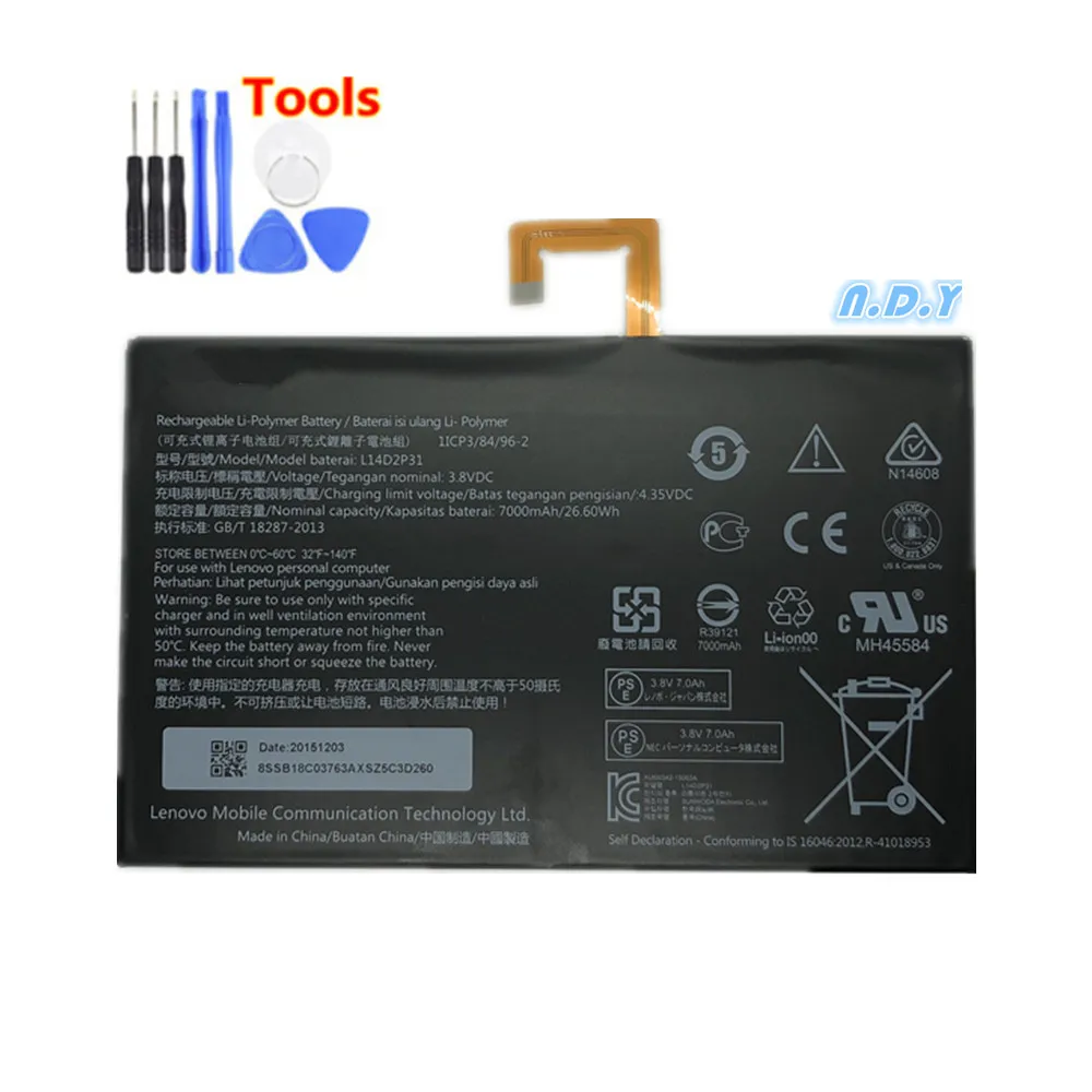 7000mAh L14D2P31 For Lenovo Tab 2 A7600-F A10-70F Tab2 A10-70 A10-70L Battery + Free Tools | Мобильные телефоны и