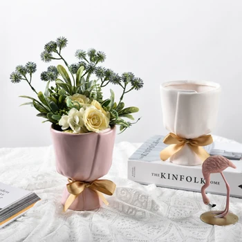 

Nordic Creative Bouquet Shape Ceramics Vase Simulation Flower Arrangement Modern Living Room Decor Ornament Decora Accessories