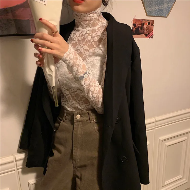 Western Style Underwear High Collar Lace Shirt Women's 2019 Autumn And Winter New Style Korean-style I-Style Elegant Base Shirt 
Western Style Underwear High Collar Lace Shirt Women's 2019 Autumn And Winter New Style Korean-style I-Style Elegant Base Shirt